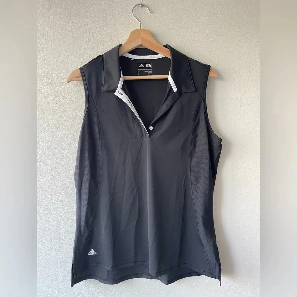 adidas Black Sleeveless Muscle Tee with White Trim